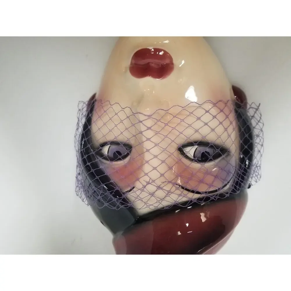 Vintage Woman’s Face Ceramic Wall Mask Clay Art Of San Francisco Net Veil 9.5”in